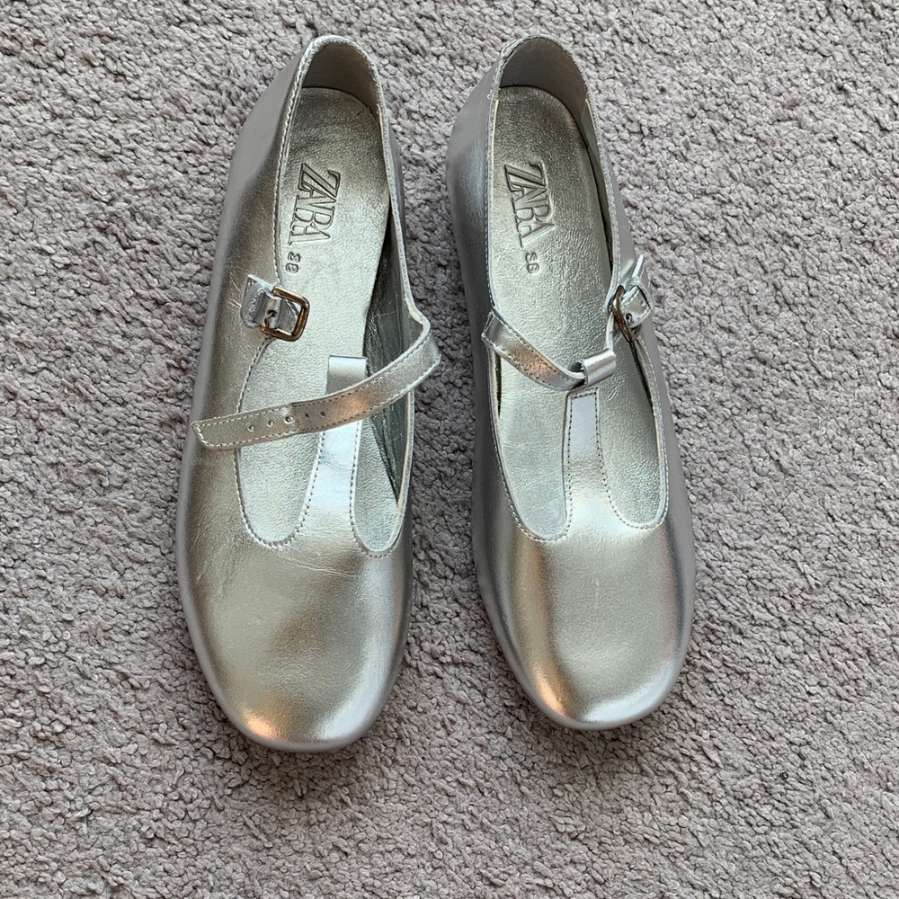 Zara Kids Metallic Silver Dress Shoes